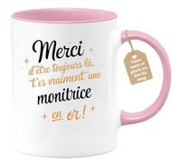 quotedazur Café-Croissant - Mug Personnalisé Tasse Cadeau Noël Merci D'Être Toujours Là T'Es Vraiment Une Monitrice En Or - Rose/Céramique