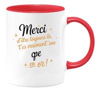quotedazur Café-Croissant - Mug Personnalisé Tasse Cadeau Noël Merci D'Être Toujours Là T'Es Vraiment Une Cpe En Or - Rouge/Céramique