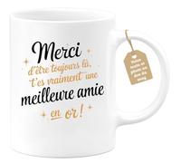 quotedazur Café-Croissant - Mug Personnalisé Tasse Cadeau Noël Merci D'Être Toujours Là T'Es Vraiment Une Meilleure Amie En Or - Blanc/Céramique