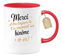 quotedazur Café-Croissant - Mug Personnalisé Tasse Cadeau Noël Merci D'Être Toujours Là T'Es Vraiment Une Binôme En Or - Rouge/Céramique