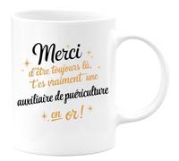 quotedazur Café-Croissant - Mug Personnalisé Tasse Cadeau Noël Merci D'Être Toujours Là T'Es Vraiment Une Auxiliaire De Puériculture En Or - Blanc/Céramique