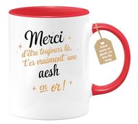 quotedazur Café-Croissant - Mug Personnalisé Tasse Cadeau Noël Merci D'Être Toujours Là T'Es Vraiment Une Aesh En Or - Rouge/Céramique