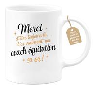 quotedazur Café-Croissant - Mug Personnalisé Tasse Cadeau Noël Merci D'Être Toujours Là T'Es Vraiment Une Coach Équitation En Or - Blanc/Céramique