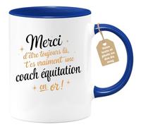 quotedazur Café-Croissant - Mug Personnalisé Tasse Cadeau Noël Merci D'Être Toujours Là T'Es Vraiment Une Coach Équitation En Or - Bleu/Céramique