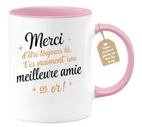 quotedazur Café-Croissant - Mug Personnalisé Tasse Cadeau Noël Merci D'Être Toujours Là T'Es Vraiment Une Meilleure Amie En Or - Rose/Céramique