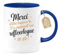 quotedazur Café-Croissant - Mug Personnalisé Tasse Cadeau Noël Merci D'Être Toujours Là T'Es Vraiment Une Réflexologue En Or - Bleu/Céramique