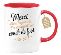 quotedazur Café-Croissant - Mug Personnalisé Tasse Cadeau Noël Merci D'Être Toujours Là T'Es Vraiment Une Coach De Foot En Or - Rouge/Céramique
