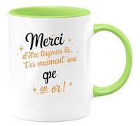quotedazur Café-Croissant - Mug Personnalisé Tasse Cadeau Noël Merci D'Être Toujours Là T'Es Vraiment Une Cpe En Or - Vert/Céramique