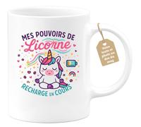 quotedazur Café-Croissant - Mug Personnalisé Tasse Cadeau Noël Mes Pouvoirs De Licorne Rechargent En Cours - Blanc/Céramique