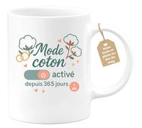 quotedazur Café-Croissant - Mug Personnalisé Tasse Cadeau Noël Mode Coton Activé Depuis 365 Jours - Blanc/Céramique