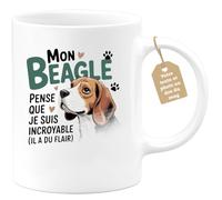 quotedazur Café-Croissant - Mug Personnalisé Tasse Cadeau Noël Mon Beagle Pense Que Je Suis Incroyable (Il A Du Flair) - Blanc/Céramique