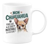 quotedazur Café-Croissant - Mug Personnalisé Tasse Cadeau Noël Mon Chihuahua Pense Que Je Suis Incroyable (Il A Du Flair) - Blanc/Céramique