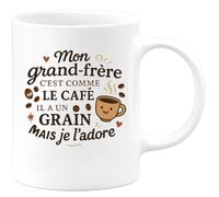 quotedazur Café-Croissant - Mug Personnalisé Tasse Cadeau Noël Mon Grand-Frère C'Est Comme Le Café Il A Un Grain Mais Je L'Adore - Blanc/Céramique
