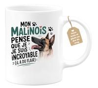 quotedazur Café-Croissant - Mug Personnalisé Tasse Cadeau Noël Mon Malinois Pense Que Je Suis Incroyable (Il A Du Flair) - Blanc/Céramique
