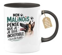 quotedazur Café-Croissant - Mug Personnalisé Tasse Cadeau Noël Mon Malinois Pense Que Je Suis Incroyable (Il A Du Flair) - Noir/Céramique