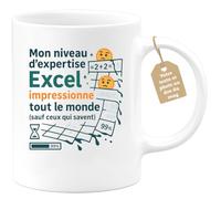 quotedazur Café-Croissant - Mug Personnalisé Tasse Cadeau Noël Mon Niveau D'Expertise Excel Impressionne Tout Le Monde (Sauf Ceux Qui Savent) - Blanc/Céramique
