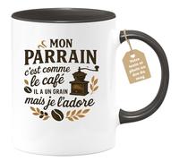 quotedazur Café-Croissant - Mug Personnalisé Tasse Cadeau Noël Mon Parrain C'Est Comme Le Café Il A Un Grain Mais Je L'Adore - Noir/Céramique