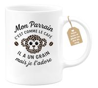 quotedazur Café-Croissant - Mug Personnalisé Tasse Cadeau Noël Mon Parrain C'Est Comme Le Café Il A Un Grain Mais Je L'Adore - Blanc/Céramique