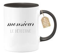quotedazur Café-Croissant - Mug Personnalisé Tasse Cadeau Noël Monsieur Le Detective - Noir/Céramique