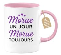quotedazur Café-Croissant - Mug Personnalisé Tasse Cadeau Noël Morue Un Jour Morue Toujours - Rose/Céramique