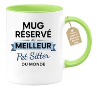 quotedazur Café-Croissant - Mug Personnalisé Tasse Cadeau Noël Mug Réservé Au Meilleur Pet Sitter Du Monde - Vert/Céramique