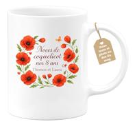 quotedazur Café-Croissant - Mug Personnalisé Tasse Cadeau Noël Noces De Coquelicot Nos Anniversaire 8 Ans - Blanc/Céramique