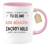 quotedazur Café-Croissant - Mug Personnalisé Tasse Cadeau Noël Parfois Tu Oublies Que Tu Es Une Aide Ménagère Incroyable Alors Voici Un Rappel - Rose/Céramique