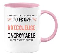 quotedazur Café-Croissant - Mug Personnalisé Tasse Cadeau Noël Parfois Tu Oublies Que Tu Es Une Bricoleuse Incroyable Alors Voici Un Rappel - Rose/Céramique