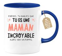 quotedazur Café-Croissant - Mug Personnalisé Tasse Cadeau Noël Parfois Tu Oublies Que Tu Es Une Maman Incroyable Alors Voici Un Rappel Future Anniversaire Fête Des Mères - Bleu/Céramique