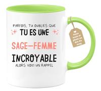 quotedazur Café-Croissant - Mug Personnalisé Tasse Cadeau Noël Parfois Tu Oublies Que Tu Es Une Sage- Femme Incroyable Alors Voici Un Rappel - Vert/Céramique