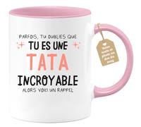 quotedazur Café-Croissant - Mug Personnalisé Tasse Cadeau Noël Parfois Tu Oublies Que Tu Es Une Tata Incroyable Alors Voici Un Rappel - Rose/Céramique