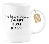 quotedazur Café-Croissant - Mug Personnalisé Tasse Cadeau Noël Pas Besoin De Psy J'Ai Un Bleu Russe - Blanc/Céramique
