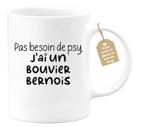 quotedazur Café-Croissant - Mug Personnalisé Tasse Cadeau Noël Pas Besoin De Psy J'Ai Un Bouvier Bernois - Blanc/Céramique