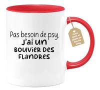 quotedazur Café-Croissant - Mug Personnalisé Tasse Cadeau Noël Pas Besoin De Psy J'Ai Un Bouvier Des Flandres - Rouge/Céramique