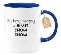 quotedazur Café-Croissant - Mug Personnalisé Tasse Cadeau Noël Pas Besoin De Psy J'Ai Un Chow Chow - Bleu/Céramique
