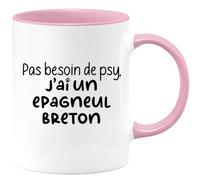 quotedazur Café-Croissant - Mug Personnalisé Tasse Cadeau Noël Pas Besoin De Psy J'Ai Un Epagneul Breton - Rose/Céramique