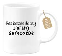 quotedazur Café-Croissant - Mug Personnalisé Tasse Cadeau Noël Pas Besoin De Psy J'Ai Un Samoyéde - Blanc/Céramique