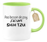 quotedazur Café-Croissant - Mug Personnalisé Tasse Cadeau Noël Pas Besoin De Psy J'Ai Un Shih Tzu - Vert/Céramique