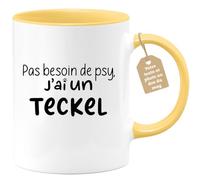quotedazur Café-Croissant - Mug Personnalisé Tasse Cadeau Noël Pas Besoin De Psy J'Ai Un Teckel - Jaune/Céramique