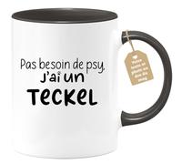 quotedazur Café-Croissant - Mug Personnalisé Tasse Cadeau Noël Pas Besoin De Psy J'Ai Un Teckel - Noir/Céramique
