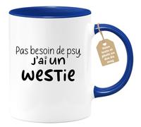 quotedazur Café-Croissant - Mug Personnalisé Tasse Cadeau Noël Pas Besoin De Psy J'Ai Un Westie - Bleu/Céramique