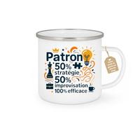 quotedazur Café-Croissant - Mug Personnalisé Tasse Cadeau Noël Patron 50% Stratégie 50% Improvisation 100% Efficace - Blanc/Emaillé