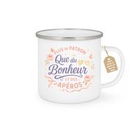 quotedazur Café-Croissant - Mug Personnalisé Tasse Cadeau Noël Plus De Patron Que Du Bonheur Et Des Apéros - Blanc/Emaillé