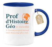quotedazur Café-Croissant - Mug Personnalisé Tasse Cadeau Noël Prof D'Histoire Géo (Nmasculin) 1 Comme Un Prof Normal Mais Beaucoup Plus Cool - Bleu/Céramique