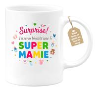 quotedazur Café-Croissant - Mug Personnalisé Tasse Cadeau Noël Surprise Tu Seras Bientôt Une Super Mamie - Blanc/Céramique