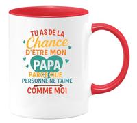 quotedazur Café-Croissant - Mug Personnalisé Tasse Cadeau Noël Tu As De La Chance D'Être Mon Papa Parce Que Personne Ne T'Aime Comme Moi Futur Anniversaire Fête Des Pères - Rouge/Céramique