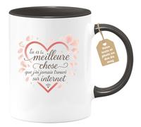 quotedazur Café-Croissant - Mug Personnalisé Tasse Cadeau Noël Tu Es La Meilleure Chose Que J'Ai Jamais Trouvé Sur Internet - Noir/Céramique