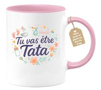 quotedazur Café-Croissant - Mug Personnalisé Tasse Cadeau Noël Tu Vas Être Tata - Rose/Céramique