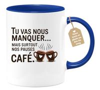 quotedazur Café-Croissant - Mug Personnalisé Tasse Cadeau Noël Tu Vas Nous Manquer Mais Surtout Nos Pauses Café - Bleu/Céramique