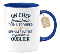 quotedazur Café-Croissant - Mug Personnalisé Tasse Cadeau Noël Un Chef Formidable Dur À Trouver Difficile À Quitter Impossible À Oublier - Bleu/Céramique